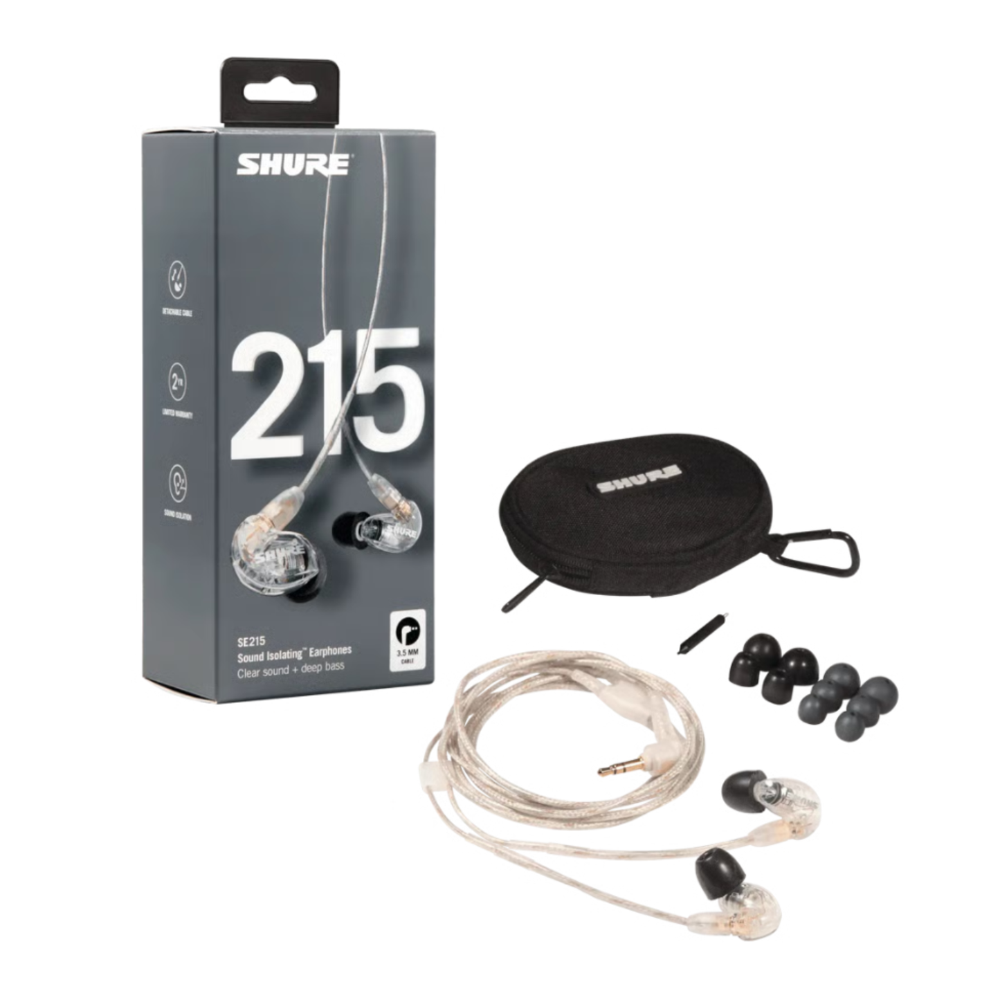 Shure SE215 Single Driver In Ear Monitors - Clear
