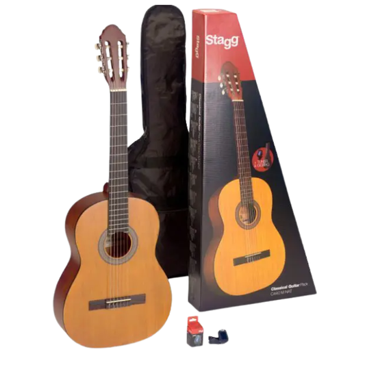 Stagg 3/4 Size Classical Nylon String Guitar Pack With Tuner And Bag Natural